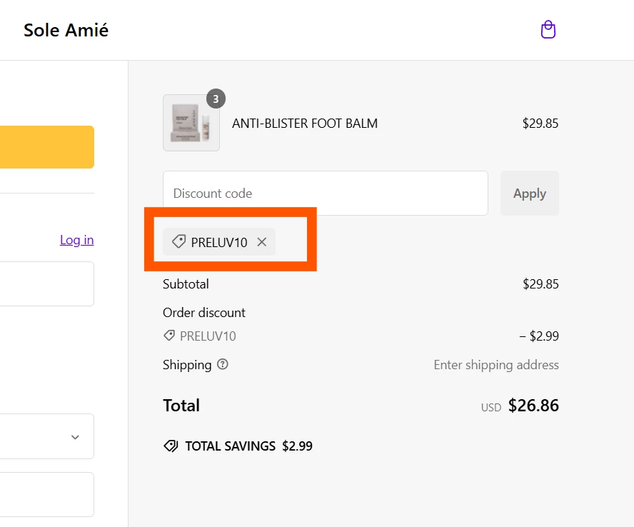 Sole Amie verified Coupon code PRELUV10